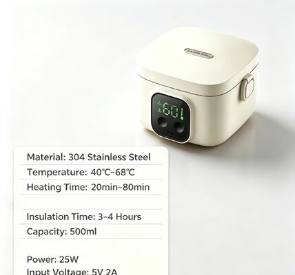 Multi-temperature USB Electric Heated Lunch Box, 304 Stainless Steel Portable Food Heating Box, 3-4 Hours Heat Preservation, 500ml Capacity Outdoor Food Warmer for Travel Camping