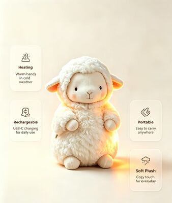 Kids Friendly Portable Sheep Hand Warmer,Powered by USB Power Bank for Easy Carry,Soft Gentle‑Touch Fabric for Household Indoor Use,3‑Level Heat Setting 40‑50‑60℃,Long‑Lasting 6‑8‑Hour Working Time