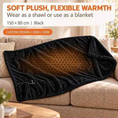 USB Heated Blanket 150x80 cm Double-Sided Faux Rabbit Plush Three Heat Settings Zipper Shawl Convertible OEM ODM Black White