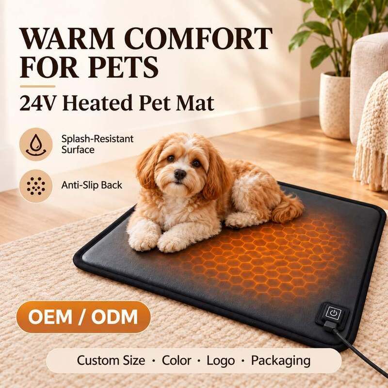 24V Heated Pet Mat, Splash-Resistant Wipe Clean Pet Heating Pad with Anti-Slip Dotted Back and Detachable Cord, Custom Size to Drawing Color Logo Packaging for OEM ODM